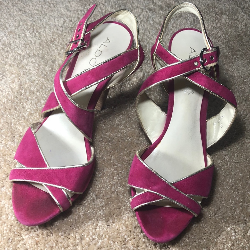 ALDO Pink suede strappy platform sandals